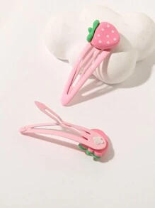 4入組可愛甜美粉色草莓y2k風格髮夾,適用於日常裝扮 - 彩色 - 查看 3