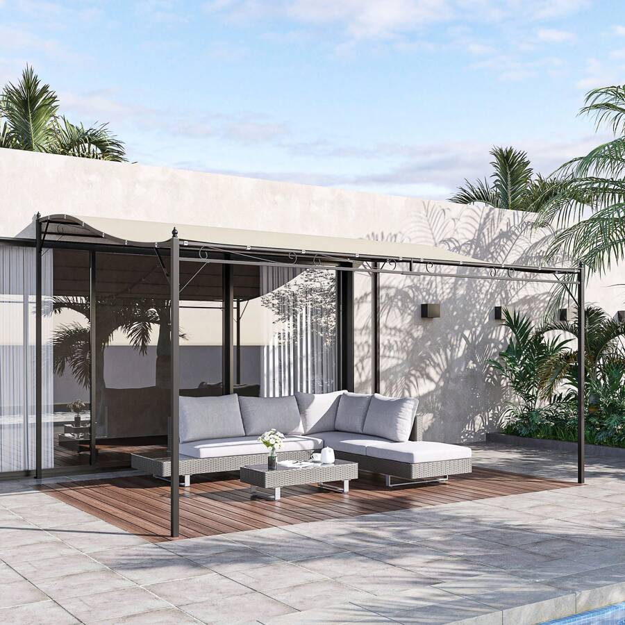 Outsunny 10' X 13' Outdoor Pergola Gazebo, Canopy W/ Drain Holes, Gray - 白色 - 查看 1