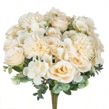 1 件/3 件人造花丝绸绣球花束假茶玫瑰适合秋季婚礼花瓶用于家庭餐厅卧室装饰、节日生日派对配件、户外花园装饰 - 白色 - 查看 2