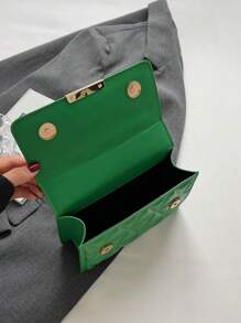 Stylish Plain Embossed Chain Shoulder Bag - Green - View 10