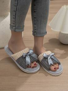 Chaussons de maison élégants pour femmes avec design de nœud papillon et ouverture, chaussons légers et silencieux pour couples, à utiliser à l'intérieur