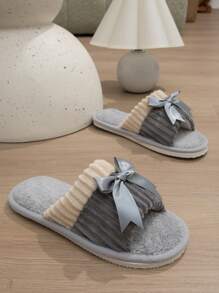 Chaussons de maison élégants pour femmes avec design de nœud papillon et ouverture, chaussons légers et silencieux pour couples, à utiliser à l'intérieur
