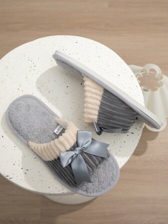 時尚女士拖鞋，蝴蝶結設計，露趾，靜音輕便情侶家居拖鞋，適用於室內