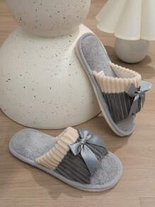 Chaussons de maison élégants pour femmes avec design de nœud papillon et ouverture, chaussons légers et silencieux pour couples, à utiliser à l'intérieur