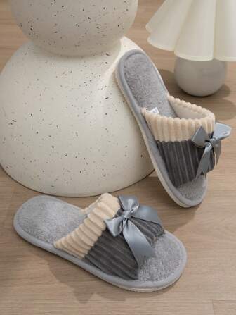 Fashionable Women Home Slippers With Bow Knot Design And Open Toe, Silent And Lightweight Couples Slippers For Indoor Use