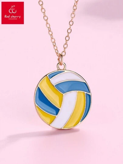 1入組女孩排球鋅合金項鍊,黃/藍/白油滴設計,配有金色吊墜,適用於日常佩戴珠寶飾品