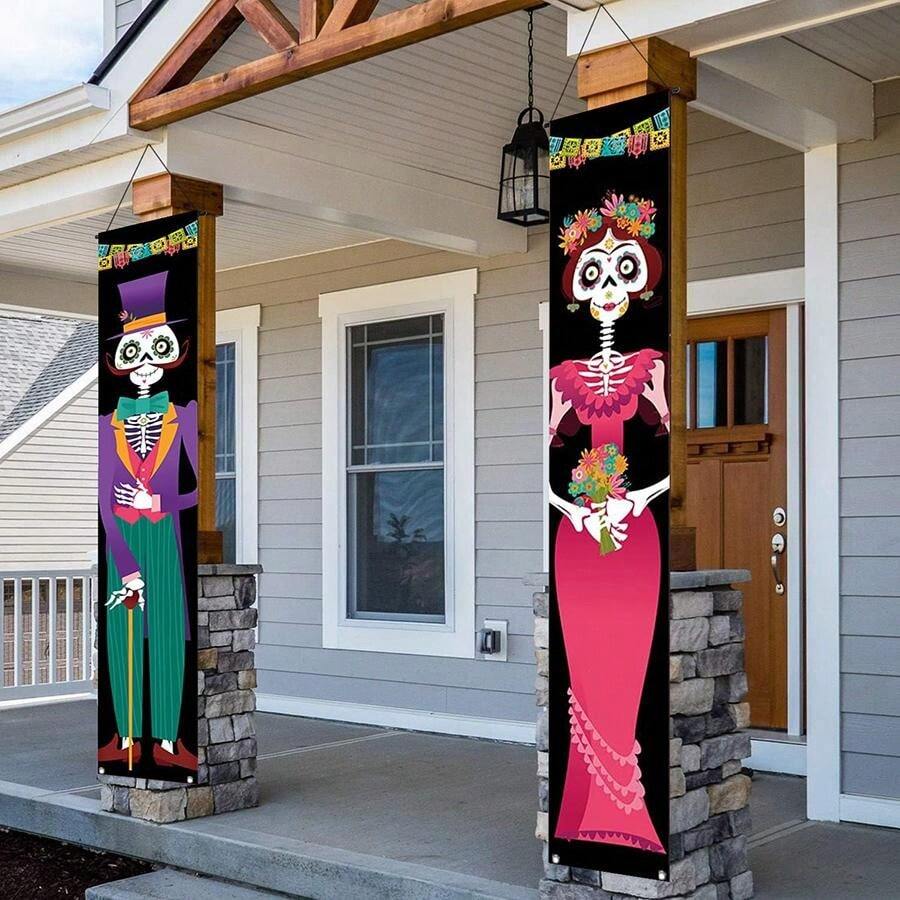 1Set Day Of The Dead Decorations Porch Banner Dia De Los Muertos Decor ...