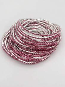 12pcs Set Fashionable White Crystal Elastic Bracelets For Women, Suitable For Parties - Elastic Bracelet - View 18