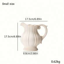 1pc Rustic Ceramic Vase For Home Decor, Antique Textured Wide Mouth Farmhouse Clay Jug Pitcher Pottery Flower Vases With Handle For Aesthetic Gift Gifts Birthday Graduation Room Decor Glass Vase - White - View 9