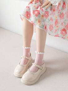 5 Pairs/24 Summer New Children Socks Mesh Thin Bubble Mouth Cute Pink Bunny Lace Princess Short Socks 1-12 Years Old Students Mesh Breathable Mid-Calf Girls Sports Sweat-Absorbent Short Socks