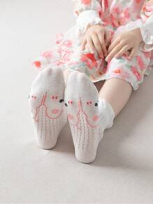 5 Pairs/24 Summer New Children Socks Mesh Thin Bubble Mouth Cute Pink Bunny Lace Princess Short Socks 1-12 Years Old Students Mesh Breathable Mid-Calf Girls Sports Sweat-Absorbent Short Socks