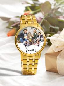 1 pieza Reloj pulsera con foto personalizada grabada de aleación para hombres, reloj con foto para mi familia, novio, regalo del día de San Valentín para hombres, regalo para miembros, novio, esposo, ideal para el Día de San Valentín, cumpleaños, aniversarios, graduación, bodas, Día del Padre