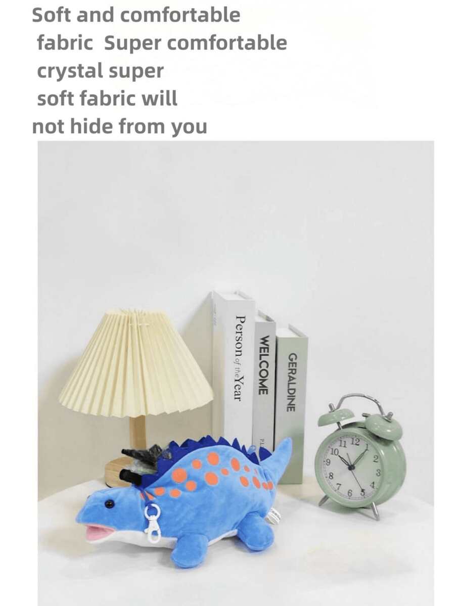 Creative Plush Dinosaur Pen Case With Large Capacity Cartoon Doll Stationery For Students [Blue Dinosaur], Random Colored Rope Buckle - Blue Dinosaur - View 1