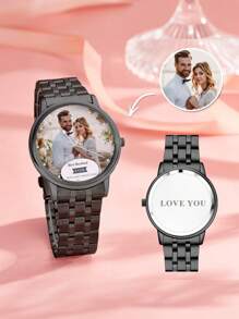 1pc Customized Engraved Photo Watch With Metal Strap, Photo Watch Gift For Boyfriend, Husband, Men, Personalized Photo Watch, Birthday, Graduation, Wedding, Father's Day Gift