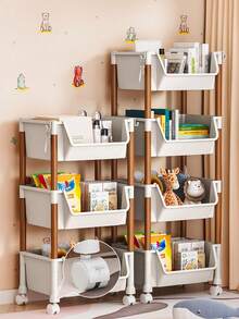 1 pièce Étagère de rangement pour jouets pour enfants debout à domicile, à étages multiples et mobile, étagère de rangement multifonctionnelle pour collations - Blanc - Voir 2