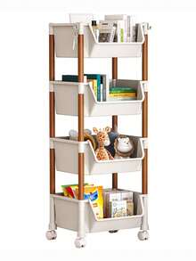 1 pièce Étagère de rangement pour jouets pour enfants debout à domicile, à étages multiples et mobile, étagère de rangement multifonctionnelle pour collations - Blanc - Voir 3