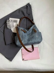 New Arrival Fashion Women Shoulder Bags, Large Capacity Commuter Casual Versatile Minimalist Chic Crossbody Bag, PU Denim Effect Design, Solid Color, Comfortable Material, Detachable Strap, Multiple Pockets, Tote Bag For Fall