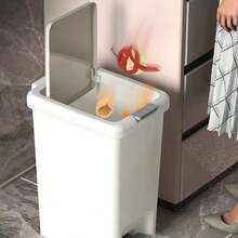 1pc Garbage Can With Lid Foot Pedal Large Capacity For Home, Kitchen, Bathroom And Living Room - White - View 5