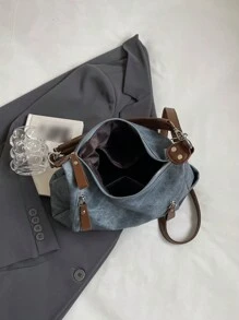 New Arrival Fashion Women Shoulder Bags, Large Capacity Commuter Casual Versatile Minimalist Chic Crossbody Bag, PU Denim Effect Design, Solid Color, Comfortable Material, Detachable Strap, Multiple Pockets, Tote Bag For Fall