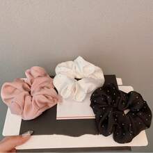 3pcs Rhinestone Decor Organza Women Hair Ties Satin Ponytail Holder Simple Elegant Fashionable,Dopamine Scrunchies Scrunchy Hair Ties, Casual