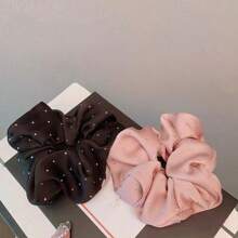 3pcs Rhinestone Decor Organza Women Hair Ties Satin Ponytail Holder Simple Elegant Fashionable,Dopamine Scrunchies Scrunchy Hair Ties, Casual