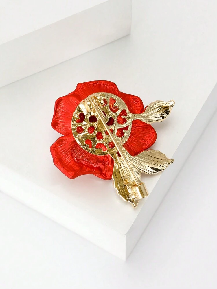 1 Pièce Élégante Broche Grande Rose Rouge, Convient Pour Une Utilisation Quotidienne Pour Les Femmes - roses - Voir 4