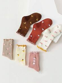 4 Pairs Of Randomly Colored Children's Rabbit Letter Jacquard Cute, Comfortable, And Fashionable Sweat-Wicking Socks For All Seasons
