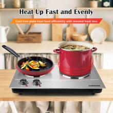 Cusimax 1800W Countertop Double Cast Iron Burner,7.4 In. And 6.1 In. Hot Plate With Temperature Controls & Indicator Lights,Portable 2 Burner Electric Cooktop Kitchenette,Great For Home Use,Easy To Clean - 銀色 - 查看 6