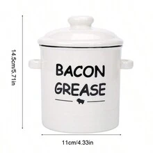 1 Set 23oz Ceramic Bacon Grease Jar With Strainer, Bacon Grease Saver ForGrease Dripping And Storage - White - View 3