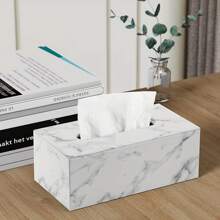 Marble Pattern Rectangle Shape Pu Leather Tissue Box Cover Home Bathroom Decor Bathroom Organizer Fall Decor Back To School - View 1