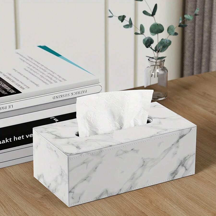 Marble Pattern Rectangle Shape Pu Leather Tissue Box Cover Home Bathroom Decor Bathroom Organizer Fall Decor Back To School - View 1