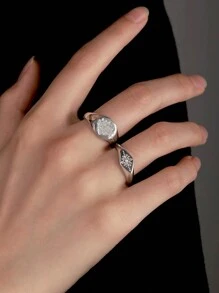 BALMORA 1枚S925纯银眼睛形状戒指，男女皆宜的简约时尚首饰，礼品 - 銀色 - 查看 3