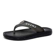Men's Thick-Soled Leather Outdoor Slipper Couples Retro Soft-Bottom Beach Flip-Flops - Black - View 6