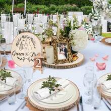 2塊9-10英寸大自然木圓形中心裝飾木片, 粗糙的木片用於中心裝飾, 結婚, 派對, DIY手工藝, 木質裝飾 - 原木色 - 查看 1