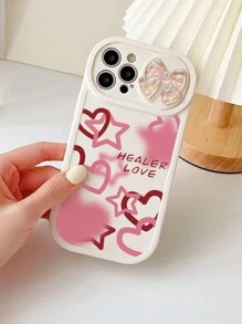 Colorful Butterfly Chain Decorated Heart Printed Anti-Drop Phone Case, Compatible With IPhone 15/10/14/Xr/7/8/Iphone 15 Pro Max/13/14/11/12