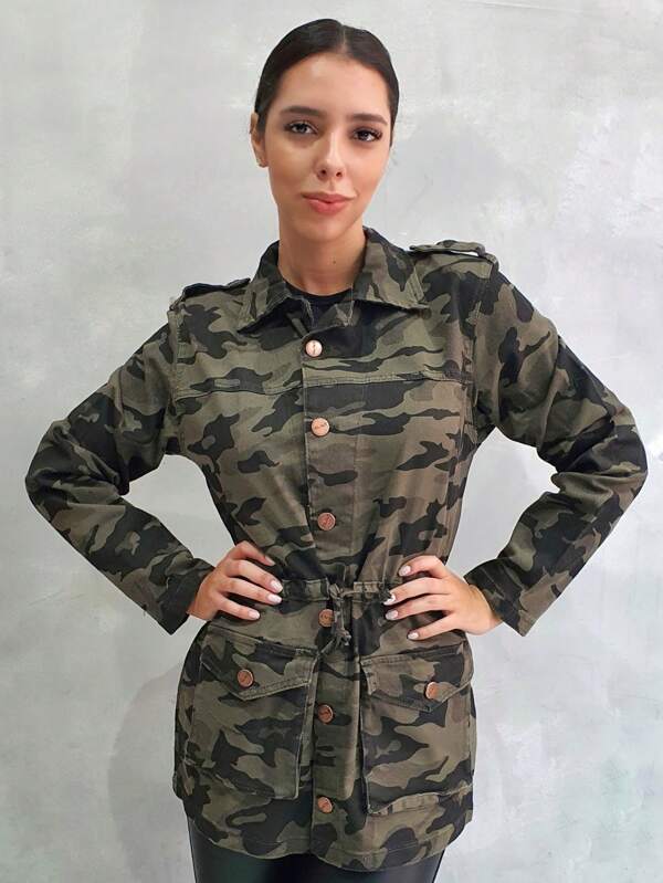 Parka Estilo Militar Com Bolsos Grandes