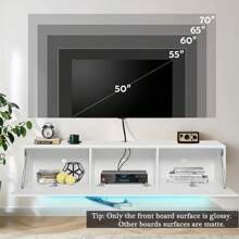 JOYSOURCE Floating TV Stand With LED For 60 65 70in TV, Glossy Wall Mounted Modern Entertainment Center With Storage, White