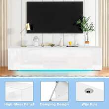 JOYSOURCE Floating TV Stand With LED For 60 65 70in TV, Glossy Wall Mounted Modern Entertainment Center With Storage, White