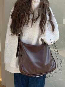 时尚复古大容量女士单肩包，适合工作、学校、购物、聚会和作为礼品包，复古风格女士包 - 棕色 - 查看 6