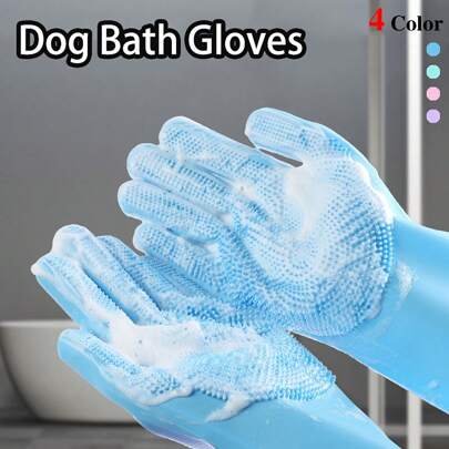 زوج قفازات استحمام الحيوانات الأليفة، قفازات الاستحمام السيليكونية مع شعر قصير لتنظيف الحيوانات الأليفة مناسبة للقطط والكلاب