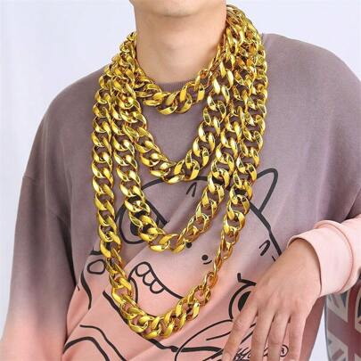 1入組誇張超厚金色男士鍊式項鍊，派對有趣配件