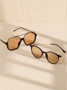 Elegant 2pcs Women's Oversized Simple Frame Casual Vacation Fashion Eyeglasses For Daily Use Beach Accessories For Women Glasses Shades For Summer Beach Vacation,Outdoor,Travel - 彩色 - 查看 6