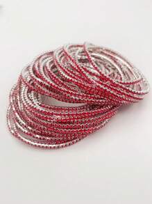 12pcs Set Fashionable White Crystal Elastic Bracelets For Women, Suitable For Parties - Elastic Bracelet - View 16