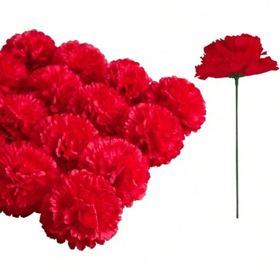 20/30/40/50/100pcs Silk Carnation Artificial Flowers With Stems, Suitable For Home, Wedding Decor, DIY Flower Wreaths, Wedding Party, Valentine's Day, Gifts