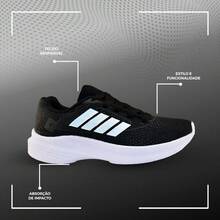 Tenis Esportivo Casual + Mochila Academia Corrida-Treino Caminhada Leve Confortavel - Preto e Branco - Visão 5