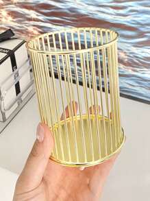1 chiếc giá đựng cọ trang điểm bằng kim loại màu vàng hồng, cốc đựng bút để bàn, cho kỳ nghỉ bãi biển, bộ sưu tập phòng tắm, bộ sưu tập phòng ngủ, dung tích lớn - Vàng - Xem 2