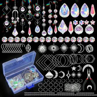 200pcs Diy T-Sun Catcher Kit For Adults, Including Crystal Prism Pendant, Beading Wire, Chain, Hook, Rainbow Maker For Window, Garden, Party, Festival Decoration