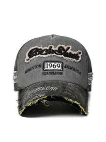 A Unisex Vintage Distressed Washed-Out Hole Casual Baseball Cap, Suitable For Daily Wear - Grey - View 4