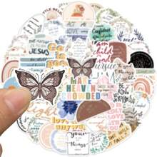 50pcs Holy Bible Style Waterproof Inspirational Cartoon Stickers With Cute Graphics, Suitable For Vintage Bullet Journals, Suitcase, Laptops And Tablets[Child Certificate Included] - Apricot - View 4