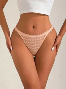 5入組女士純色蕾絲拼接低腰三角褲,性感舒適高彈性半透明蕾絲丁字褲,多色組合內衣套裝 - 彩色 - 查看 3
